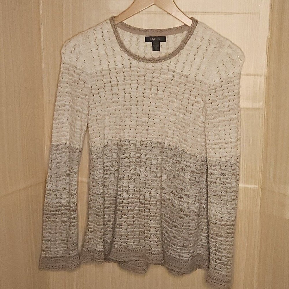 Style & Co Tan Cream Open Knit Tunic Sweater Small